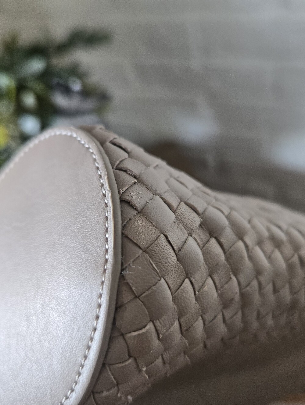 Sold Out Color Taupe Quince Handwoven Italian Leather Tote, 20", Beach, Work - Picture 6 of 13